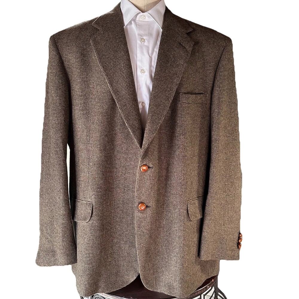 Corporate Casuals Sport Coat Men 50L Lambswool Tweed Brown Olive - Picture 2 of 10
